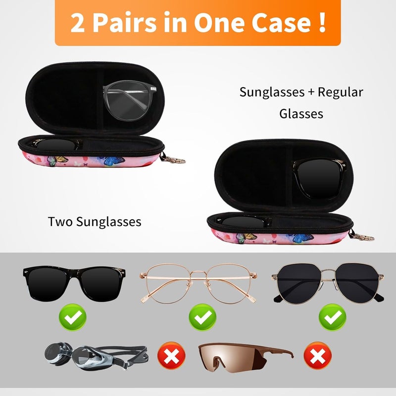 FlyingMage Store Double Eyeglasses Case, Hard Shell Dual Sunglasses Organizer with Zipper Clip Travel Glasses Storage for Women Men - Image 2